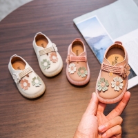 Toddler Shoes Girl 0-1-3 years old infant girl strape shoes with flowers soft leather baby walking shoes anti-slippery D04071