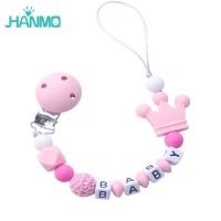 Handmade free personalized name silicone baby pacifier clip silicone crown pacifier chain holder baby safe teether