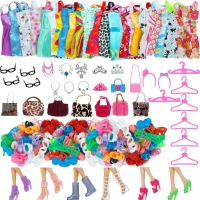 Random 1 Set Doll Accessories for Barbie Doll Shoes Boots Mini Dress Handbags Crown Hangers Glasses Doll Clothes Kids Toys 12''