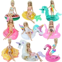 Fashion Handmade Swimsuit Beach Pool Party Wear Bikini Tops Pants Swimwear + Cute Swim Ring Clothes for Barbie Doll Accessories