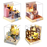 DIY Dollhouse Furniture Miniature Wooden Miniaturas Doll House Box Theatr Toys for Children Birthday Gifts Casa Seed World QT27