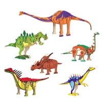 Anime colorful  Assembly Construction Sets Wooden 3D Puzzle Dinosaurs Model Toys Kids Teens Adult DIY Educational Tyrannosaurus