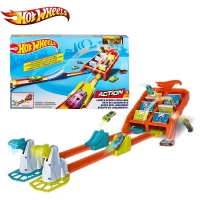Hot Wheels Kid Toys Car Track Corkscrew Crash Set Double Racing Competition With Friend Include Diecast GBF89 For Birthday Gift