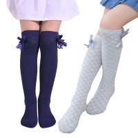 Girls Socks Knee High Bowknot Plaid for Children Kids Causal Elastic Long Tall Socks Toddler Girl Solid Bow Fashion 3-12 Years