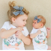 Summer Family Matching Clothes Baby Kids Girl Little Big Sister Match Jumpsuit Romper and T Shirt  Family Outfits