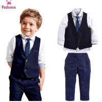 3pcs Kid Baby Boy Clothes Set Gentleman Boy Formal Suit Vest Tops Shirt Long Pants Clothing Sets Blazers Outfits