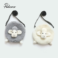 pudcoco Fluffy Cotton Sheep Fur Pompoms Head Bag Baby Girls Cartoon Sheep Sling Bag Fluffy Bunny Shoulder Women Plush backpack