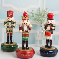 Wooden Nutcracker Soldier Doll Music Box Kids Toy Handicrafts Home Desktop Decoration Xmas Christmas