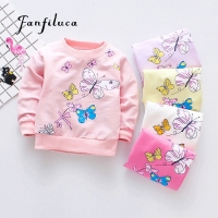 Fanfiluca Cute Butterfly Girls T-Shirts Cotton Tees Baby Girls Long Sleeve T-Shirt Sport Shirts Baby Clothes Spring Style