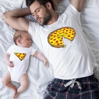 Family Matching Clothes Father Mother Daughter Son Pizza T-shirt Clothes Dad Mom and Me Baby Tshirt The Price of a Piece Clothes