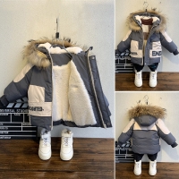 Winter Boys Coat 2022 New Baby Fur Collar Hooded Cotton Plus Velvet Thicken Warm Jacket For Children's Coat For Boys 2-8Years