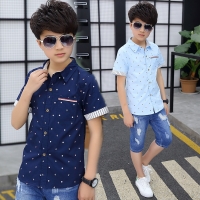 Age 4-13 Years 2021 Summer Toddler Teenage Dot School Boy Clothing Kids Boys Shirts Children Short Sleeve Clothes Tops