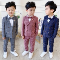 Kids Plaid Double-Breasted Formal Suit Set for Weddings and Parties