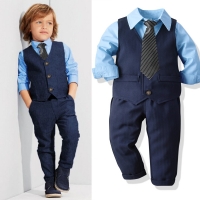 2020 Baby Suit Childrens Suits 4Pcs/Set Kids Baby Boys Business Suit Solid Shirt+ Pants + Vast + Tie Set For Boys 2-8 Age