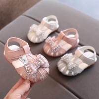 Summer Baby Girls Shoes 2022 New Children Princess Bow Casual Leather Kids Shoes White Pink Breathable Non-slip B876