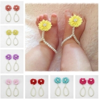 2022 Baby Kids Pearl Anklets Shoe Fashion Jewelry With Flowers Foot Chain Infant Newborn Colorful Barefoot Accessories Cute