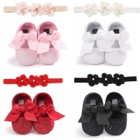 Newborn Toddler Baby Girl Cute Princess Crib Shoes Pram Prewalker Anti-slip Sneakers Soft Sole + Flower Headhand