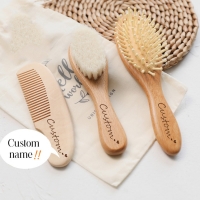 Custome Baby Comb Girl Bathing Comb Baby Care Hair Brush Pure Natural Wool Wood Comb Newborn Massager DIY Gift With Packaging