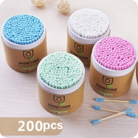 100/200pcs/Box Bamboo Baby Cotton Swab Wood Sticks Soft Cotton Buds Cleaning of Ears Tampons Health Beauty