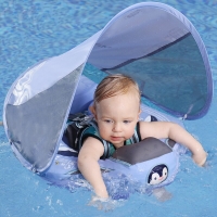 Swim Trainer Baby Safety Solid Float UPF 50+ UV Sun Protection Canopy Non-Inflatable Swim Ring Lying Swimming Pool Bathtub Toys