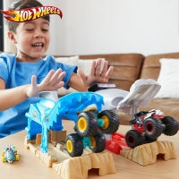 Hot Wheels Monster Truck Pit And Launch Bone Shark MT Garage Play Set Big Foot Car Toys Challenge GKY01 For Kid Birthday Gift