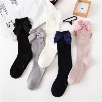 Soft Cotton Knee Socks with Bows for Girls - Solid Color, Long-lasting and Comfortable!