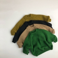 New Winter Unisex Kids Knitted Pullovers Sweaters Korean Style Solid Color Tops Children Thicken Sweater