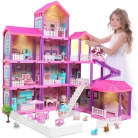 Doll House DIY Princess dollhouse Family Furniture Lights Kit Creative Toy Accessories Big Villa toys for girls Christmas Gifts