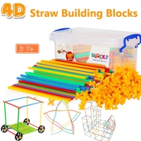 100-700pcs 4D Straw Building Blocks Tunnel Shaped Stitching Inserted Construction Assembling Blocks Toys for Children Gifts