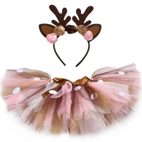 Kids Girls Tutu Skirt with Headband Fluffy Birthday Party Baby Girl Tutu Dance Tulle Skirt Girls Christmas Deer Costume 0-14Y