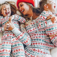 Christmas Family Pajama Set with Elk Print - Matching Sleepwear for Parents, Kids, and Baby Rompers - Xmas Gift Idea