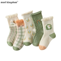 Mudkingdom 5 Pairs/lot 1 to 12 Yrs Girls Socks Autumn Winter Warm Stripe Plaid School Cartoon Cute Kids Socks Mesh Summer Spring