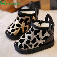 11.5-15cm Baby Boys Girls Bling Leopard Snow Boots,Cute Ears Gold Sivler Toddler Warm Winter Ankle Boots With Plush,Winter Shoe