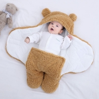 Infant Bat-Style Wrapped Velcro Sleep Sack Baby Winter Fleece Sleeping Bag Newborn Swaddle Blanket Bear Modeling Pajamas 1-3M