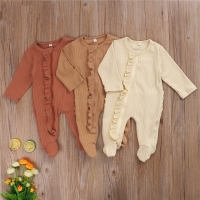 Newborn One-piece Footed Pajamas Infant Solid Color Long Sleeve Round Neck Ruffle Nightclothes