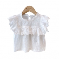 Kids Baby Girls Summer Fly Sleeve Cotton Lace Casual Ruched Tops Shirts Toddler Children Blouses Clothes 2-7Y
