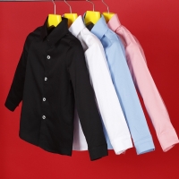 Boys Solid Color Shirt Children's Suit With Shirt Kids White Black Blue Long-sleeved Cotton Clothes Boys Plus Velvet Thick Tops