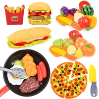 Kids Simulation Food Kitchen Toy Pretend Play Cooking Toys Cookware Pot Hamburger Hot dog Fries Pizza Interactive Toys For Girls