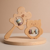 Baby Wooden Animals Hand Rattles Teething Wooden Ring Play Gym Montessori 3D Koala Owl Shape Toys For Babe Birthday Gifts