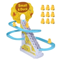 DIY Rail Racing Track Electric Small Duck Climbing Stairs Toy Pig Action Figures Toys Music Roller Coaster Toy For Kids Gift