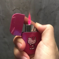 Hello Kitty Lighter Cartoon KT Cat Creative Igniter Creative Windproof Pink Red Flame Lighters Accessorie Birthday Gift Boy Girl