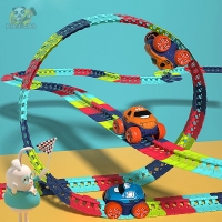 Kids Track Cars For Boys Flexible Track with LED Light-Up Race Car Set  Anti-gravity Assembled Track Car Birthday Gifts for Kids