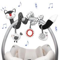 Baby Spiral Plush Toys Black White Stroller Stretch Spiral Activity Car Seat Hanging Rattle Toys Crib Mobile Sensory for Newborn