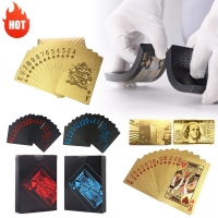 Golden Playing Cards Set Waterproof Plastic PVC Black Color Poker Game Magic Tricks Creative Box-packed 54sheets