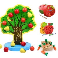 Montessori Toys Wood Apple Magnetic Wooden Toys Educational Toys For Kids Puzzle Game Color Sorting Baby Toys for Children Gifts