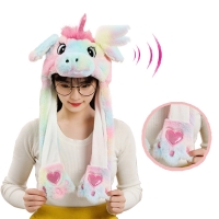 Unicorn Animal Ear Hat Plush Bunny Ears Moving Jumping Up Toys Dress Up Funny Cosplay Party for Kids Christmas Gift for Adult