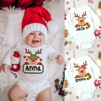 Custom Name Baby Christmas Bodysuits Personalised Deer Newborn Clothes Boys Girls Long Sleeve Jumpsuit Xmas Party Infant Outfits