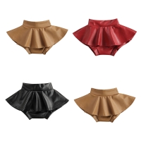 Princess New Kids Baby Girls Culottes Skirts Solid Color PU Leather Ruffled High Waist Shorts Pantskirts for Newborn Baby Girls