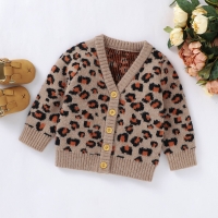 Newborn Baby Boy Girl Clothes Leopard Print Sweater V-neck Button-up Knitted Cardigan Kids Casual Tops for Autumn Winter