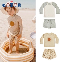 Baby Boys Swimwear+Swimming Trunks 2 Pcs Set Toddler Kids Long Sleeved Sunscreen Beach Bathing Suit Quick Drying Swimsuit